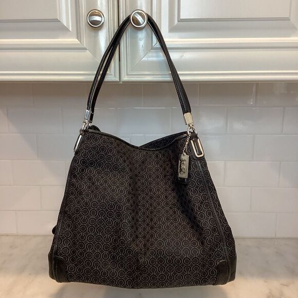 Coach Jacquard Signature Logo Madison Phoebe Shoulder Bag - Picture 1 of 16